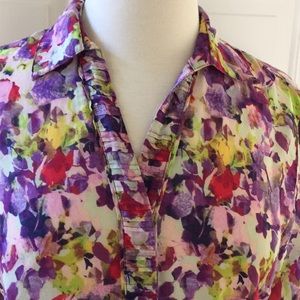 Cotton/silk button-up colorful floral shirt blouse